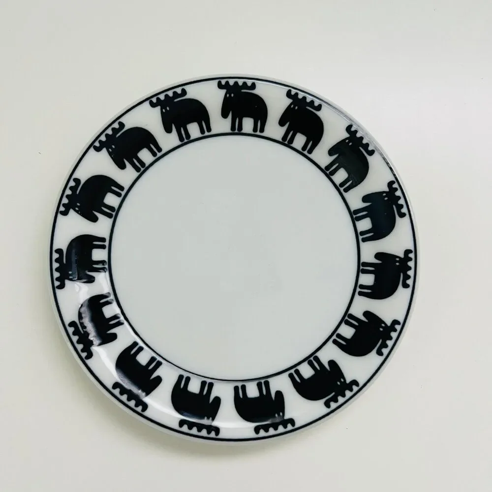 MOZ Sweden Black White Ceramic Moose Rim Appetizer Plates, Set of 2